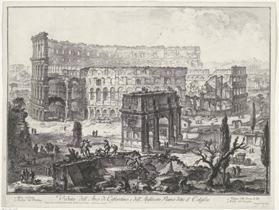 Arch of Constantine and the Colosseum in Rome (title on object) Views of Rome (series title) by Giovanni Battista Piranesi