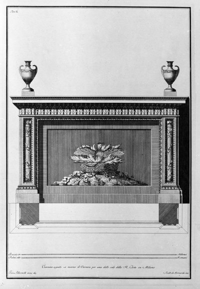 Carrara marble fireplace project for a Milanese living room. Drawing by Giovanni Piranesi (1720-1778) by Giovanni Battista Piranesi