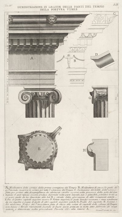 Cornice and Column from the Temple of Fortuna Virilis, from 1756 by Giovanni Battista Piranesi
