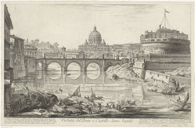 Bridge of Angels and Castle of Angels in Rome (Views of Rome, Vedute di Roma by Giambattista Piranesi) by Giovanni Battista Piranesi