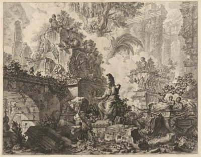 Frontispiece, Fantasy of Ruins with a Statue of Minerva in the Center Foreground, from Vedute di Roma (Views of Rome) by Giovanni Battista Piranesi