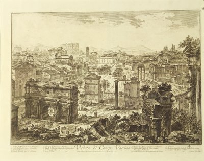 View of Campo Vaccino (Roman Forum) with Arch of Septimius Severus by Giovanni Battista Piranesi