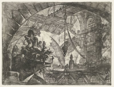 Dungeon with Prisoners on Protruding Platform (series title: Dungeons) (series title: Invenzioni Capric di Carceri all Acqua Forte) by Giovanni Battista Piranesi
