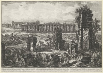 Old city wall and temples in Paestum (Various views of the remains of three large buildings still standing in Paestum series) by Giovanni Battista Piranesi