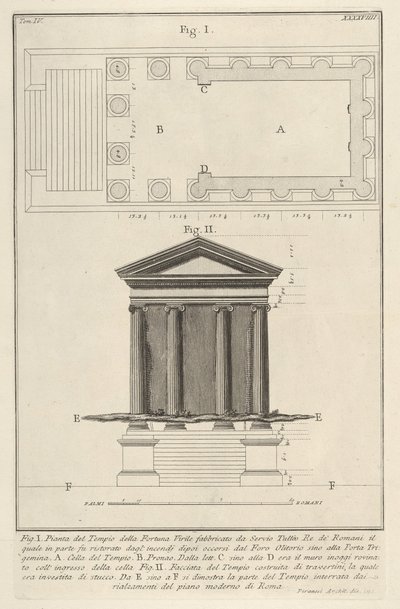 Plan and Facade of the Temple of Fortuna Virilis, from the Series of Roman Antiquities by Giovanni Battista Piranesi