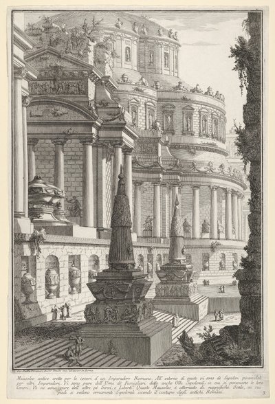 Plate 3: Ancient Mausoleum Erected for the Ashes of a Roman Emperor by Giovanni Battista Piranesi