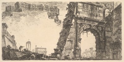 Plate 6: 1. Arch of Titus. 2. Villa Farnese. 3. Columns of the Temple of Jupiter by Giovanni Battista Piranesi