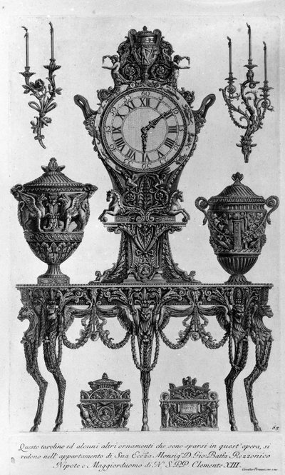 Table and Decorations for Bishop Batta Rezzonico, Nephew and Butler of Clement XIII. Drawing by Giovanni Piranesi (1720-1778) by Giovanni Battista Piranesi