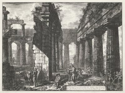 Temple of Neptune at Paestum, Various Views of the Remains of Three Large Buildings Still Standing in Paestum (series title) by Giovanni Battista Piranesi
