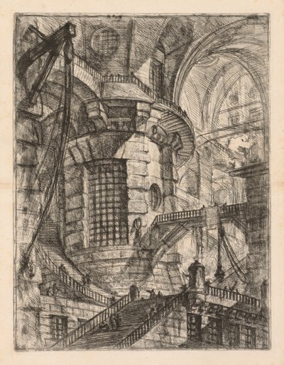 The Prisons: A Vaulted Building with a Central Column with Barred Window, 1745-1750 by Giovanni Battista Piranesi