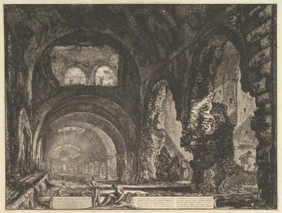 The so-called Villa of Maecenas at Tivoli. Interior with two figures, ca. 1764 by Giovanni Battista Piranesi
