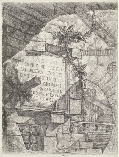 Title Print with View in Dungeon and Title on Wall by Giovanni Battista Piranesi