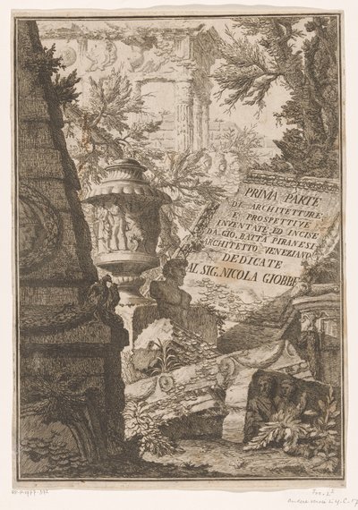Title Page with Title on Marble Block in a Landscape with Ruins by Giovanni Battista Piranesi