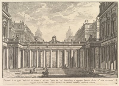 View of a Courtyard with a Loggia, Fountains, Statues, and Other Ornaments by Giovanni Battista Piranesi