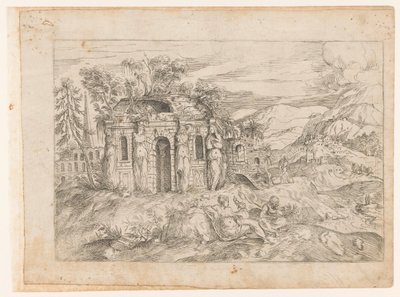 Landscape with Ancient Temple with Caryatids by Giovanni Battista Pittoni (I) (attributed to)