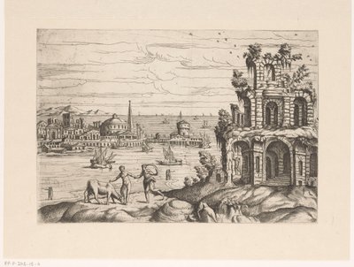 Cityscape with Ruins and Fantasy Architecture by the Water by Giovanni Battista Pittoni (I)