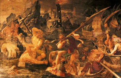 Naval combat, fresco Gallery of Francis I, Chateau de Fontainebleau (a World Heritage Site by UNESCO) by Giovanni Battista Rosso Fiorentino