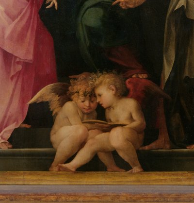 Two cherubs reading (detail from Madonna and Child with Saints) by Giovanni Battista Rosso Fiorentino