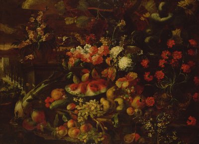 Still Life with Fruit, Vegetables and Flowers by Giovanni Battista Ruoppolo or Ruopolo