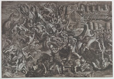 Naval Battle Between Greeks and Trojans by Giovanni Battista Scultori
