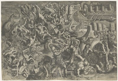 Sea Battle Between the Trojans and the Greeks by Giovanni Battista Scultori