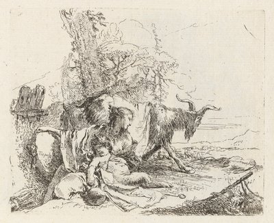 A Nymph with a Small Satyr and Two Goats, from Various Capriccios by Giovanni Battista Tiepolo