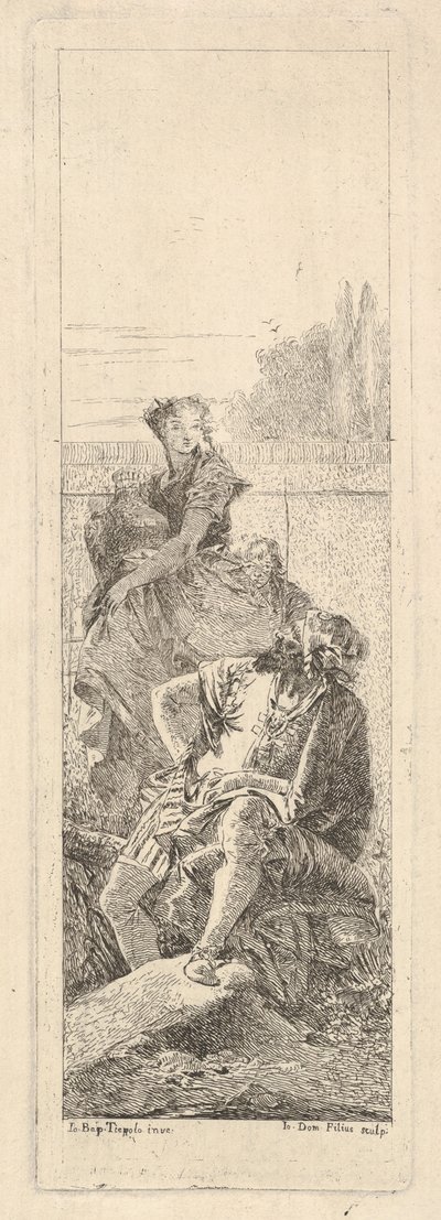A Bearded, Seated Man Looks Over His Right Shoulder Toward a Child and Woman, ca. 1750-55 by Giovanni Battista Tiepolo