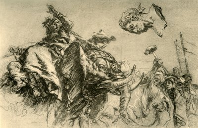 Eastern woman on an elephant. A Roman Emperor