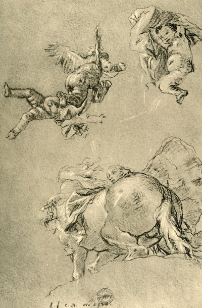 Hovering Cupids and one of the Horae with a sun steed, 1752-1753, 1928 by Giovanni Battista Tiepolo