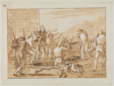 Punchinello Retrieving Dead Fowls from a Well, c.1800 by Giovanni Battista Tiepolo