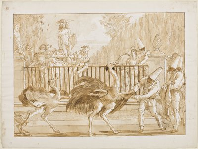 Punchinello with the Ostriches by Giovanni Battista Tiepolo