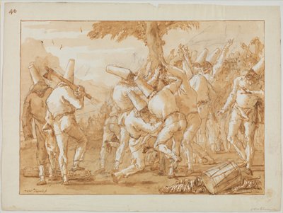 Punchinellos Felling (or Planting) a Tree by Giovanni Battista Tiepolo
