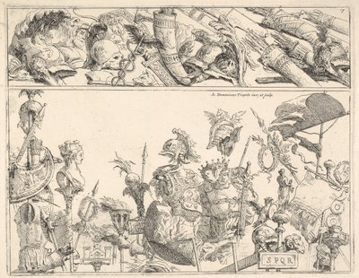 Roman Arms, Standards, and Trophies, a Composition Divided into Two Horizontal Bands by Giovanni Battista Tiepolo
