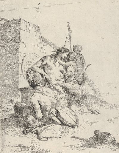 Satyr Family with the Obelisk, from the Scherzi by Giovanni Battista Tiepolo