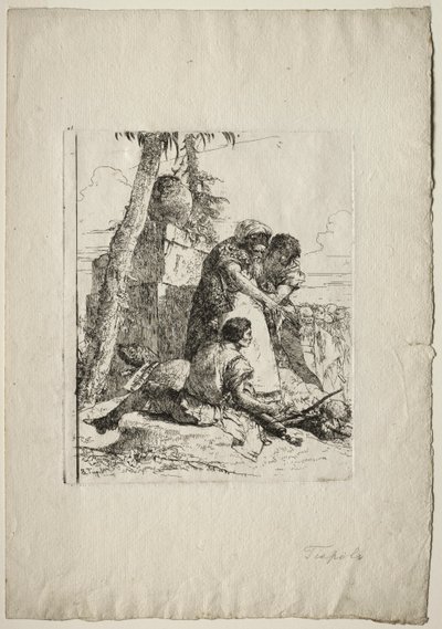 Scherzi di Fantasia: Magician Pointing Out a Burning Head to Two Youths by Giovanni Battista Tiepolo