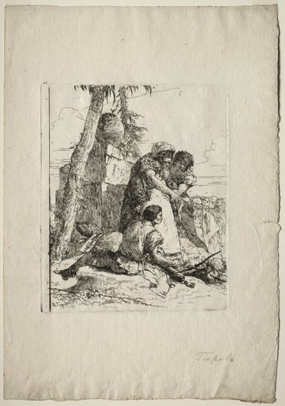 Scherzi di Fantasia: Magician Pointing Out a Burning Head to Two Youths, 1750s by Giovanni Battista Tiepolo