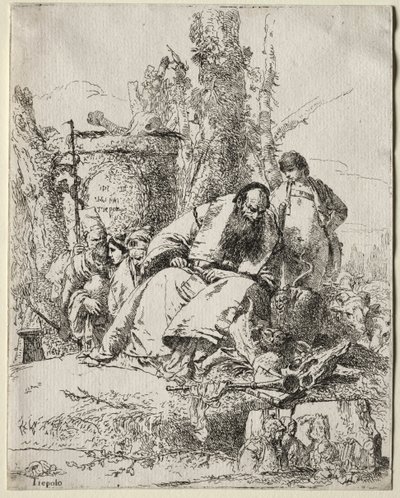 Scherzi: Seated Magician, Boy and Four Figures by Giovanni Battista Tiepolo