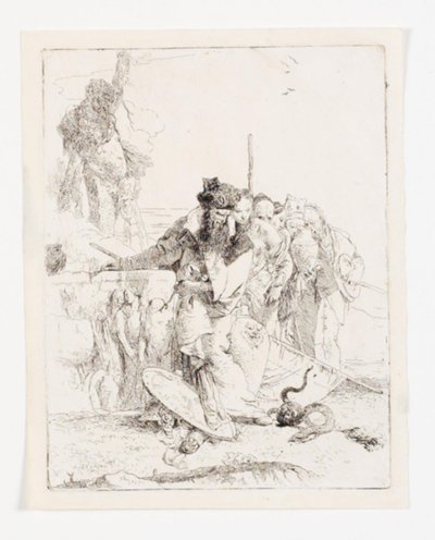 Six People Observing a Snake. Plate from the Series Scherzi di Fantasia. (Rizzi 15; De Vesme 24) by Giovanni Battista Tiepolo