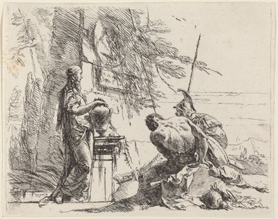 Standing Woman and Seated Men before an Obelisk by Giovanni Battista Tiepolo