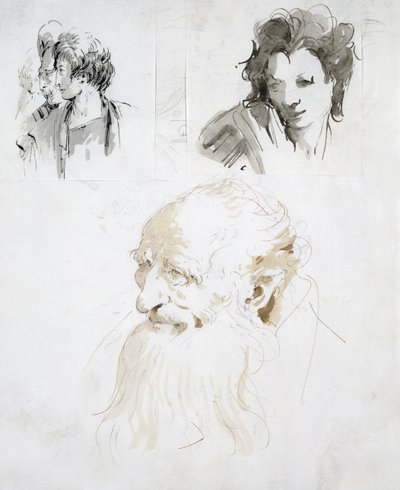 Three Studies of Heads by Giovanni Battista Tiepolo