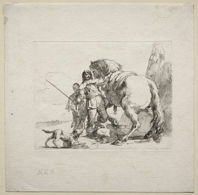 Various Caprices: The Cavalier Mounting his Horse by Giovanni Battista Tiepolo