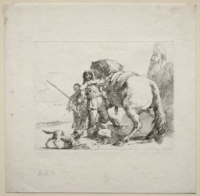 Various Caprices: The Cavalier Mounting his Horse by Giovanni Battista Tiepolo