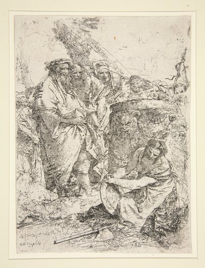 Woman Kneeling and Holding a Dish, from the series Scherzi by Giovanni Battista Tiepolo