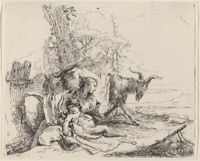 Woman, Satyr Child, and Goat in a Landscape by Giovanni Battista Tiepolo