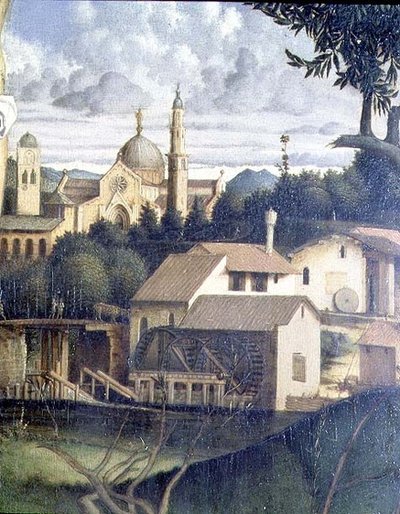 The Crucifixion, detail of architecture in the background (detail) by Giovanni Bellini
