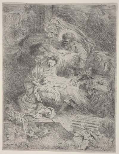 The Nativity with God the Father, the Dove of the Holy Spirit, and Angels (etching) by Giovanni Benedetto Castiglione