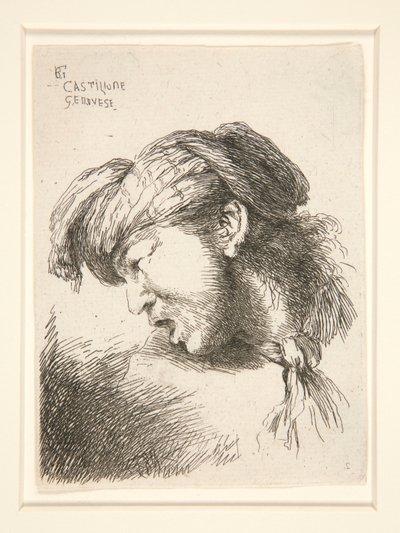 A Man without Beard, Seen in Profile and Turned to Right. His Mouth is Open as if to Cry Out, from the Series Les Petites Tetes by Giovanni Benedetto Castiglione