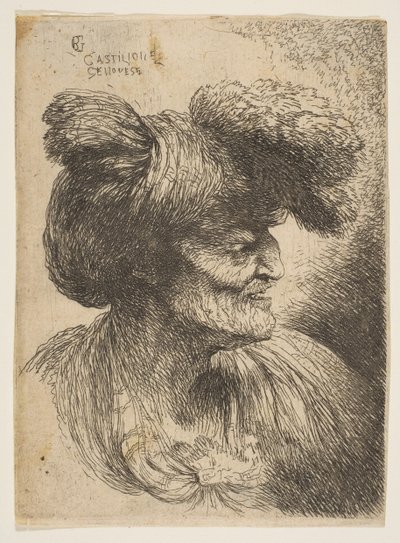 Bust of Beardless Old Man in Profile Facing Right, from the Series of Small Heads by Giovanni Benedetto Castiglione