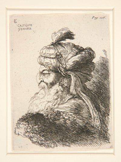 Figure Facing Left, from the Series Small Studies of Heads by Giovanni Benedetto Castiglione