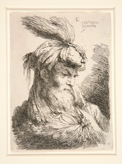 Figure Facing Right, from the Series Small Studies of Heads by Giovanni Benedetto Castiglione
